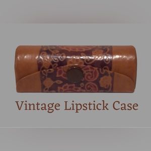 Vintage, Handmade‎ Leather Lipstick Case, Tooled Design with Mirror